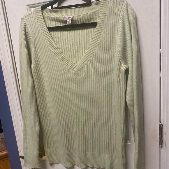Merona Womens Plus Size XL green Ribbed Knit V Neck Sweater - Picture 3 of 8